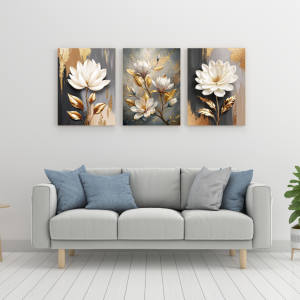 Set de 3 Tableaux Décoratifs "Magnolia Élégance"