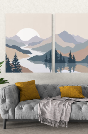 Lot de 2 tableaux diptyques moderne