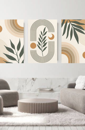 Ensemble de 3 tableaux tiptyques au style bohème et minimaliste.