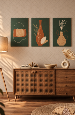 Lot de 3 Tableaux Décoratifs Abstraits – Style Moderne et Naturel